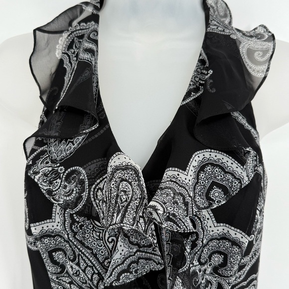 White House Black Market NWT Paisley Print Ruffle Faux Wrap Halter Dress Size 4 - Picture 6 of 11